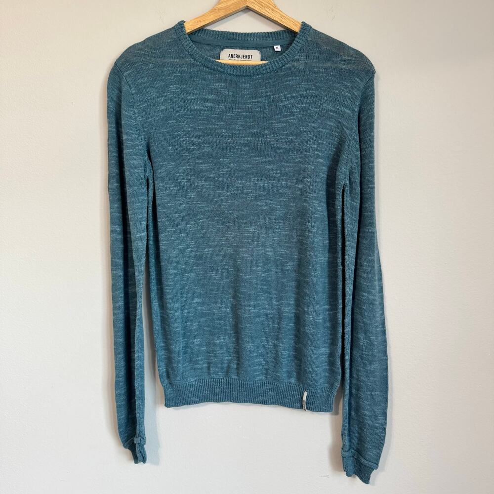 Anerkjendt Men's Knit Sweater Shirt Blue Linen Blend Medium Preppy Lightweight